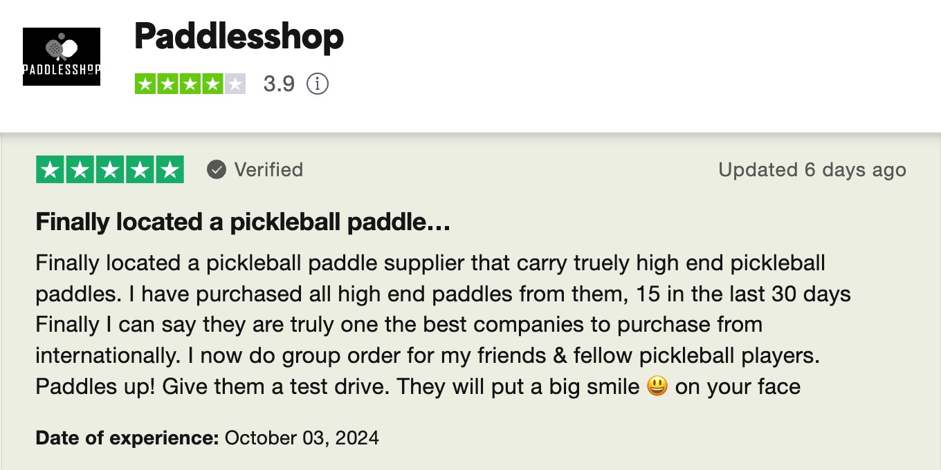 trustpilot review of paddlesshop